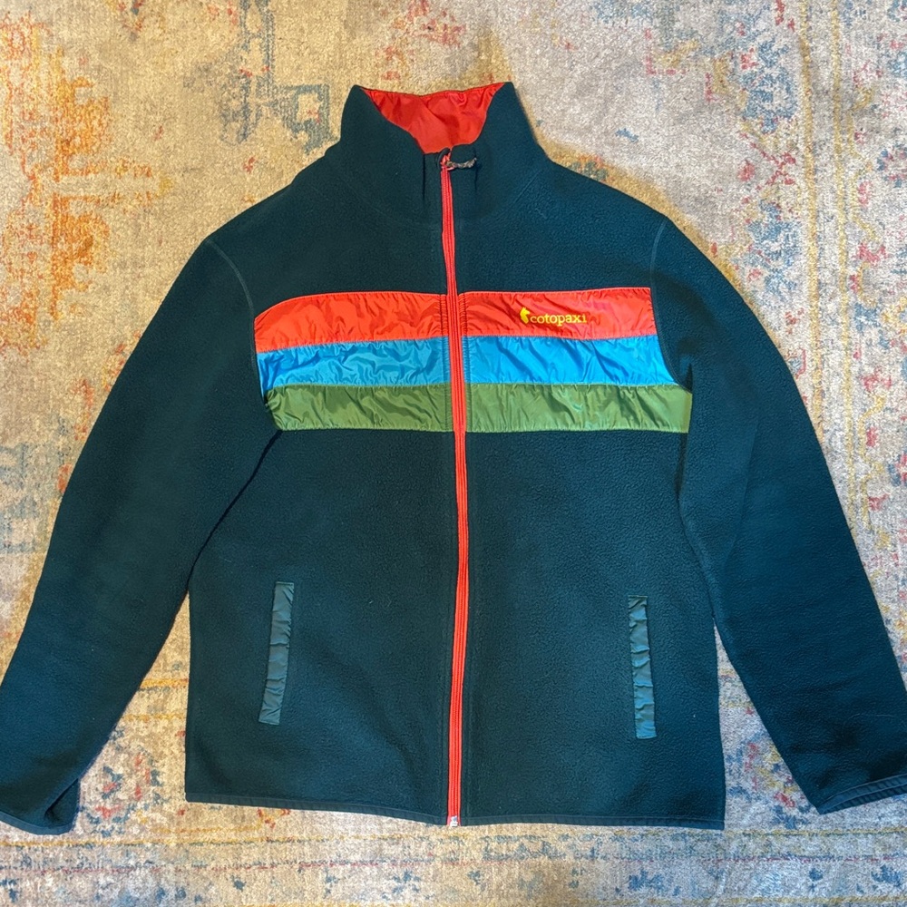 Cotopaxi Teka Fleece Jacket with Red, Blue, and Green Accents Men’s L